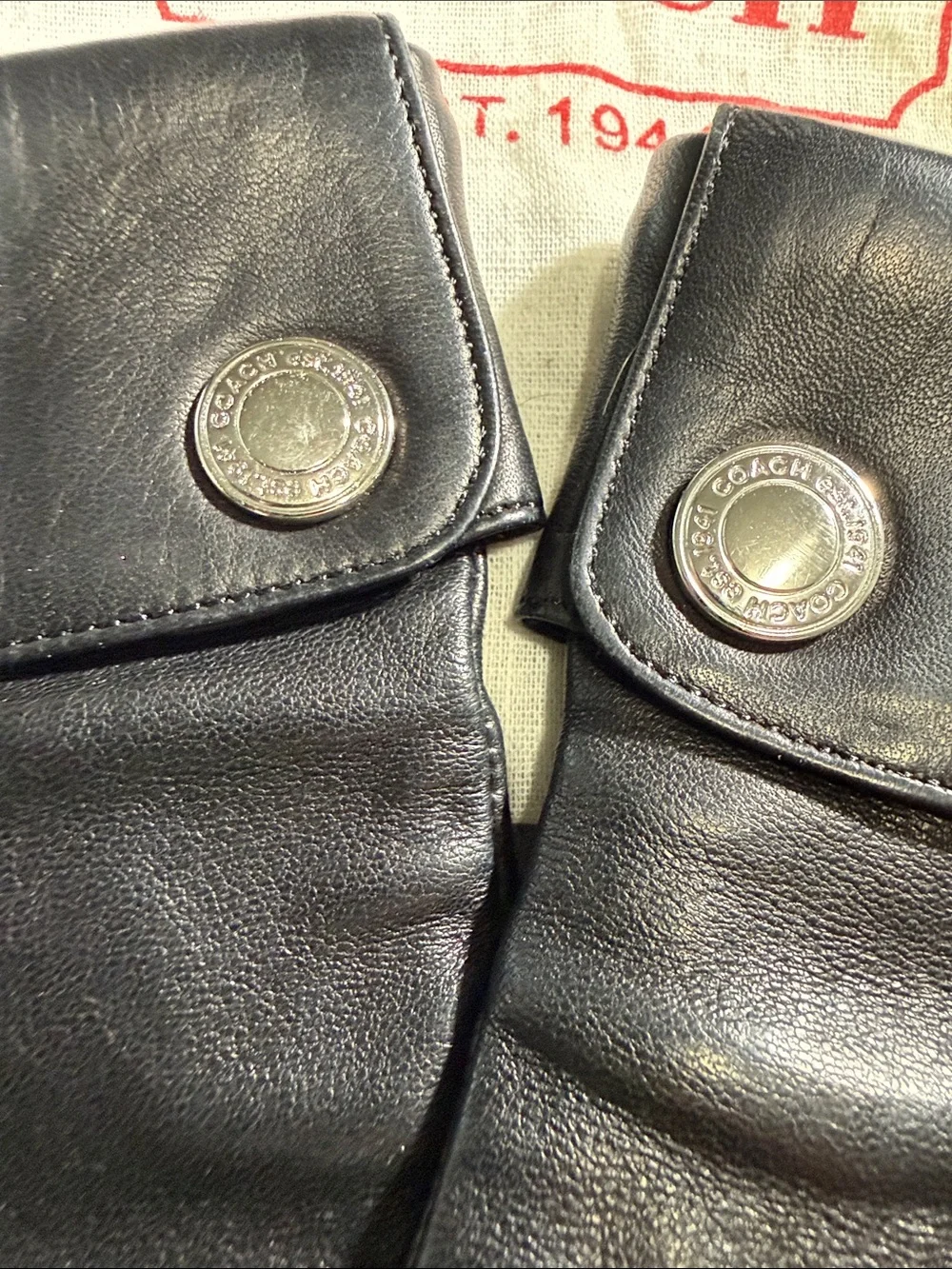 VINTAGE COACH BLACK LEATHER CUFFED GLOVES SZ 6 1/2